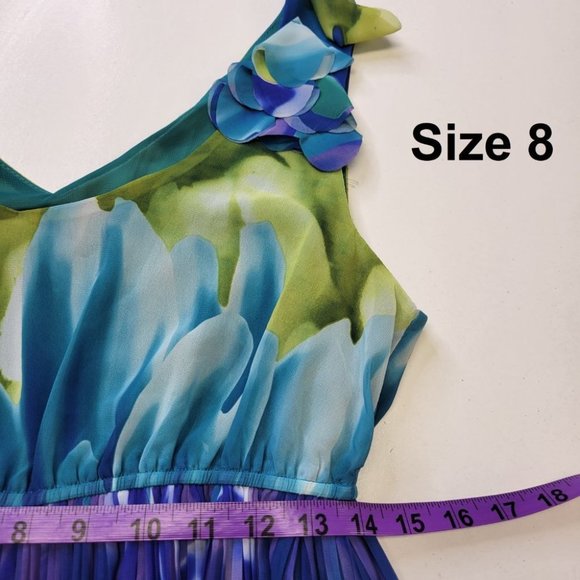 Argenti New York Green Blue Sleeveless Accordion Flare Dress - New - Picture 12 of 16